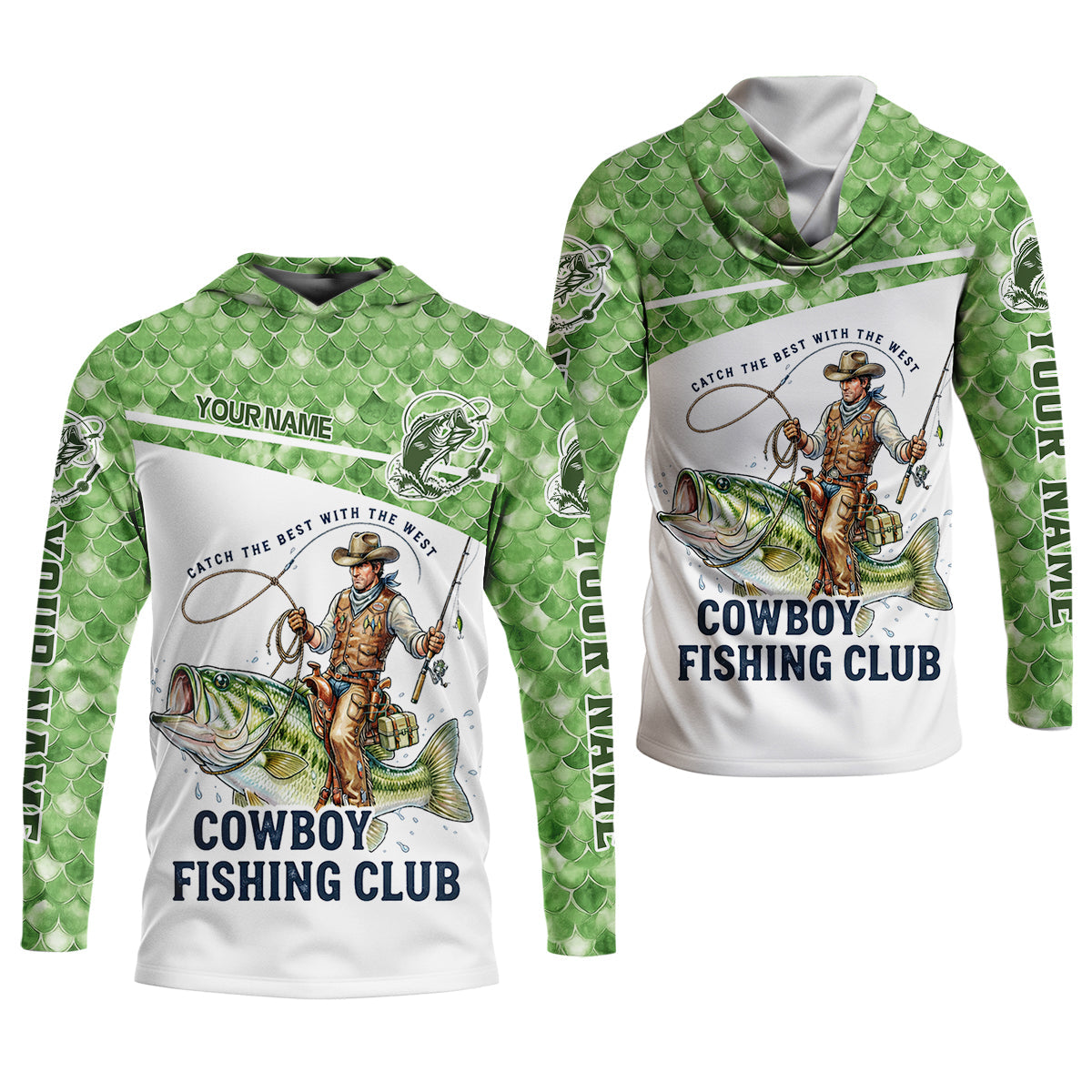 Cowboy Fishing Club Shirt, Personalized Bass Western Long Sleeve For Men, Fishing UPF Shirts