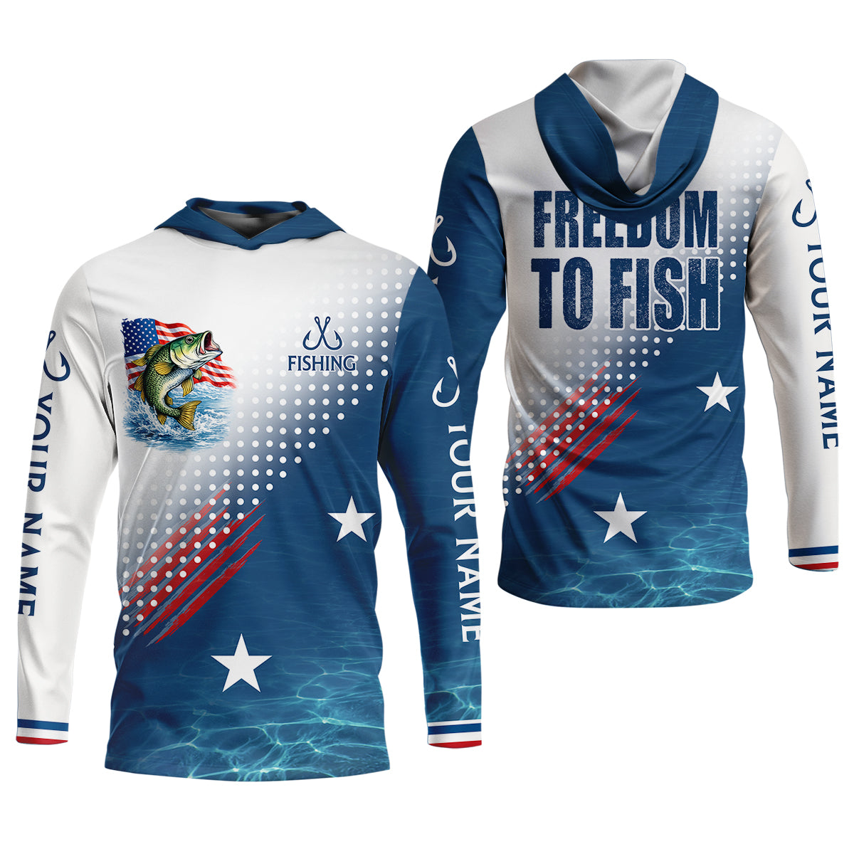 Freedom To Fish Shirt, Personalized American Flag Fishing Long Sleeve For Men, Fishing UPF Shirts