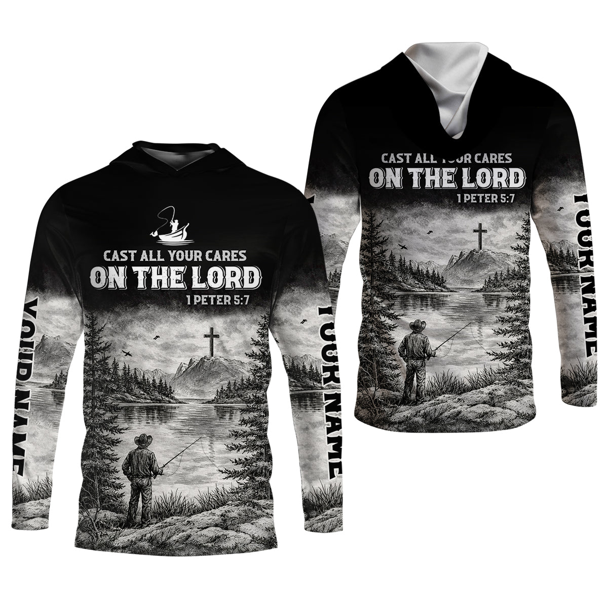Cast All Your Cares On The Lord Fishing UPF Shirt, Personalized Fishing Shirt For Men, Fishing Shirts For Men