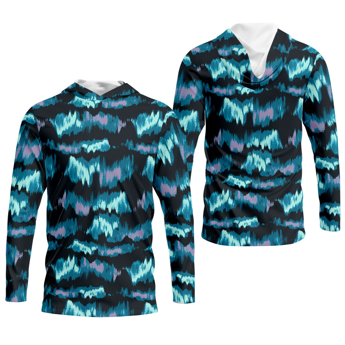 Blue Ikat Pattern Fishing UPF Shirts, Long Sleeve Fishing Shirts, Fishing Shirts For Men