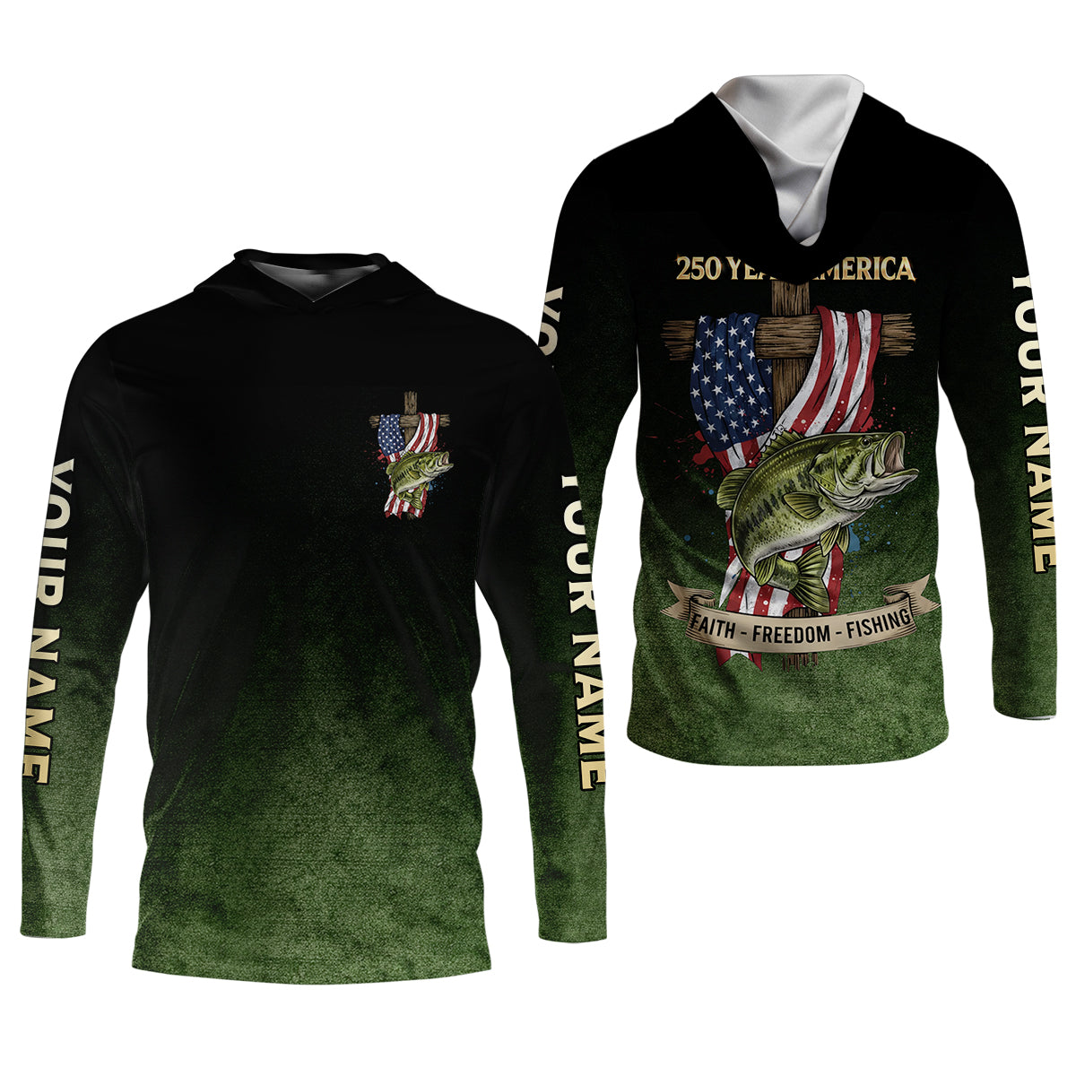 Faith Freedom Fishing Patriotic Fishing Shirt, Fishing UPF Shirts, 250th Anniversary Men's Fishing Shirt