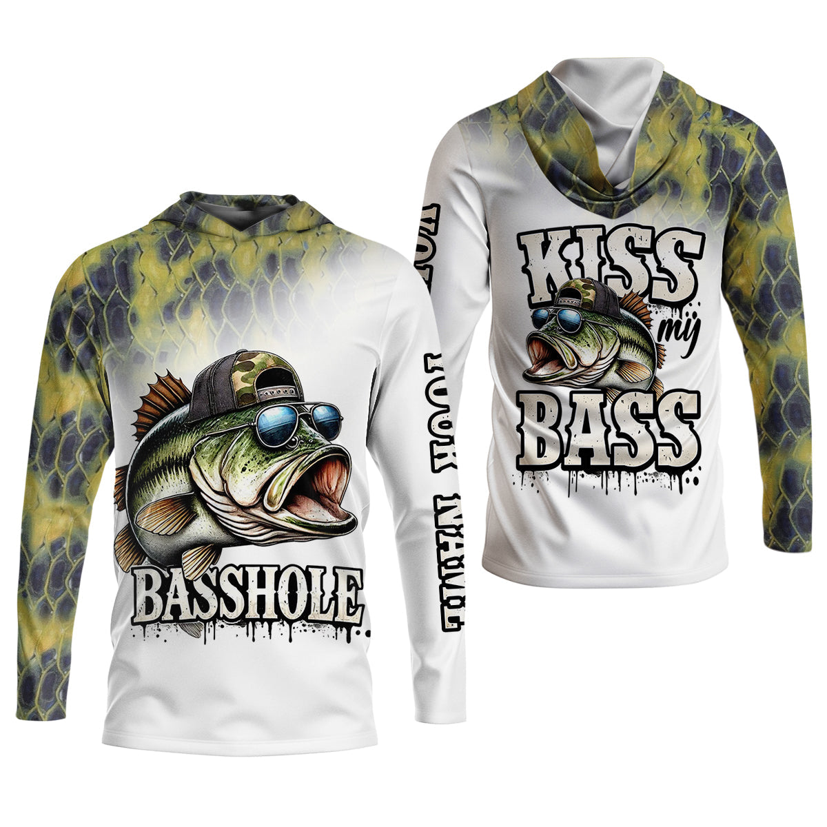 Basshole Kiss My Bass Fishing UPF Shirts, Funny Fishing Shirt, Fishing Shirts For Men
