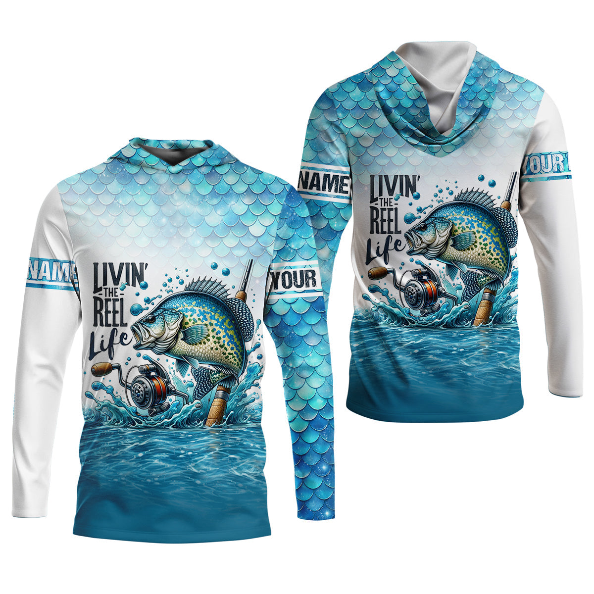 Living The Reel Life Fish Scale Pattern Funny Fishing Shirt, Fishing UPF Shirts, Women Fishing Shirt
