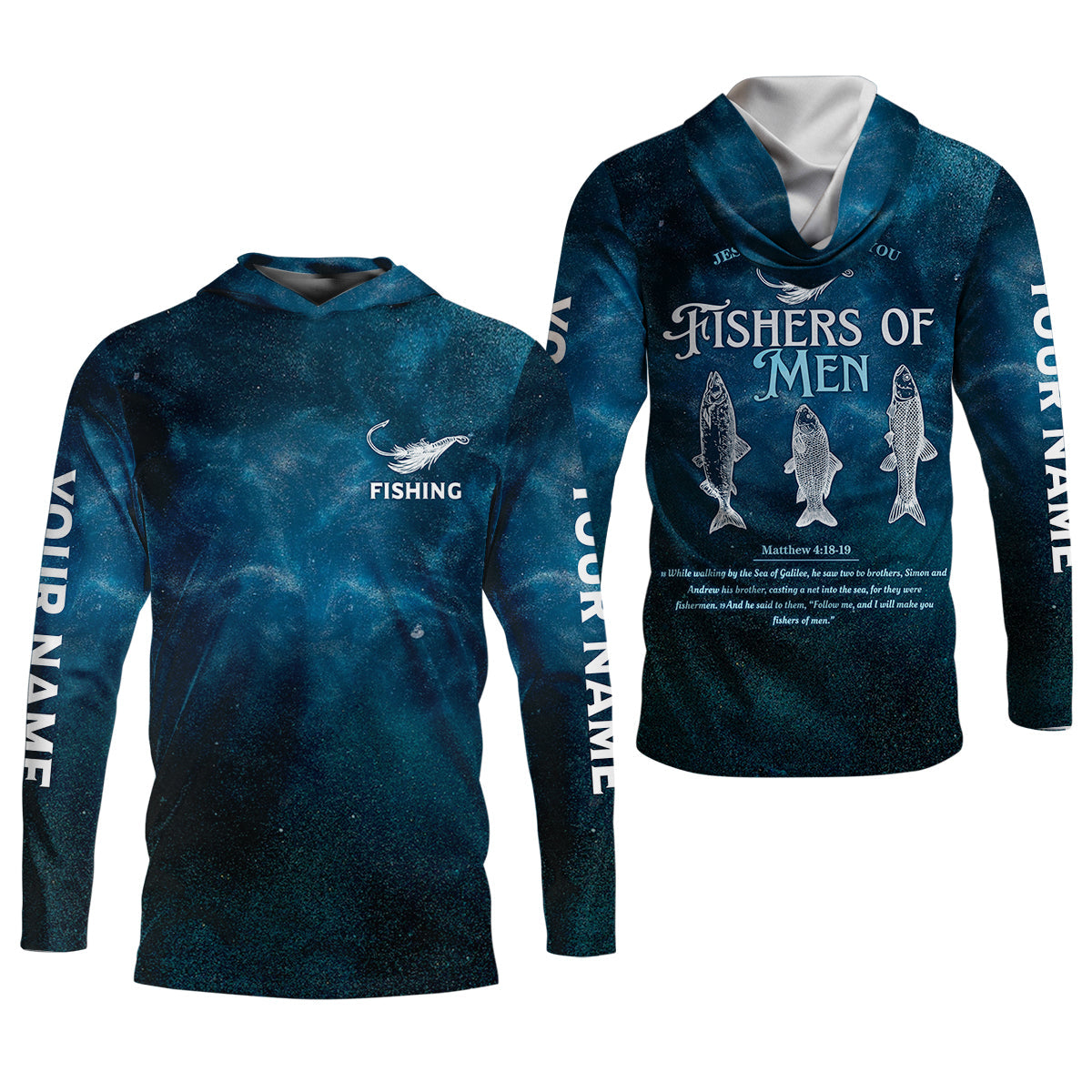 Jesus Will Make You Fishers Of Men Starry Night Print Fishing UPF Shirts, Fishing Shirts For Men