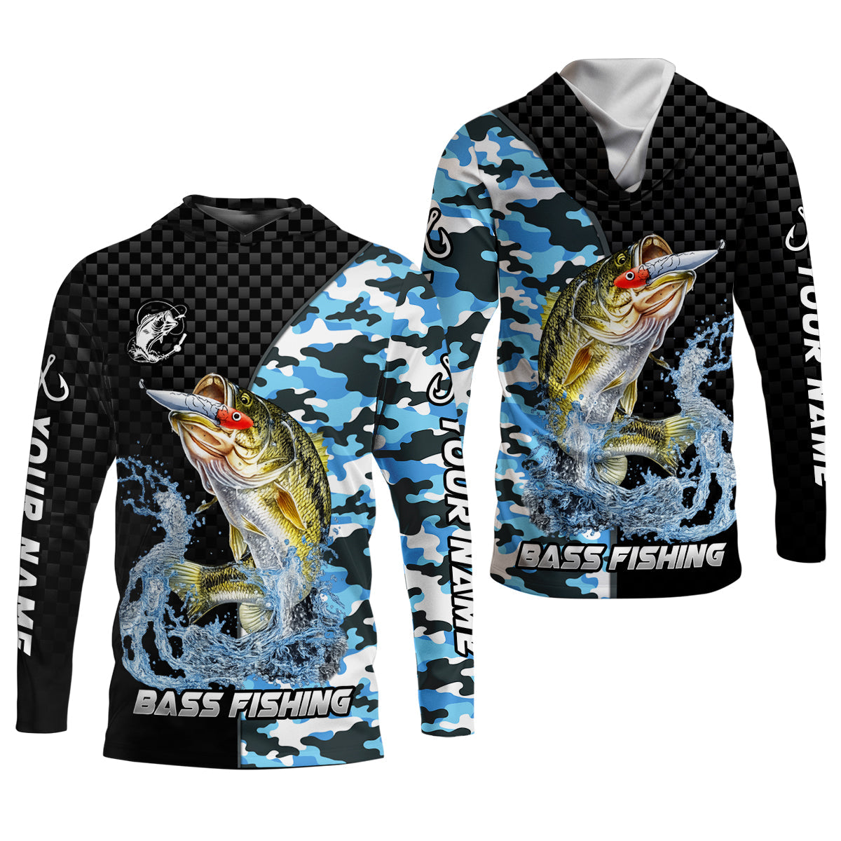 Bass Fishing Camo UPF Shirt, Largemouth Bass Fishing Shirt, Personalized Fishing Shirts For Men