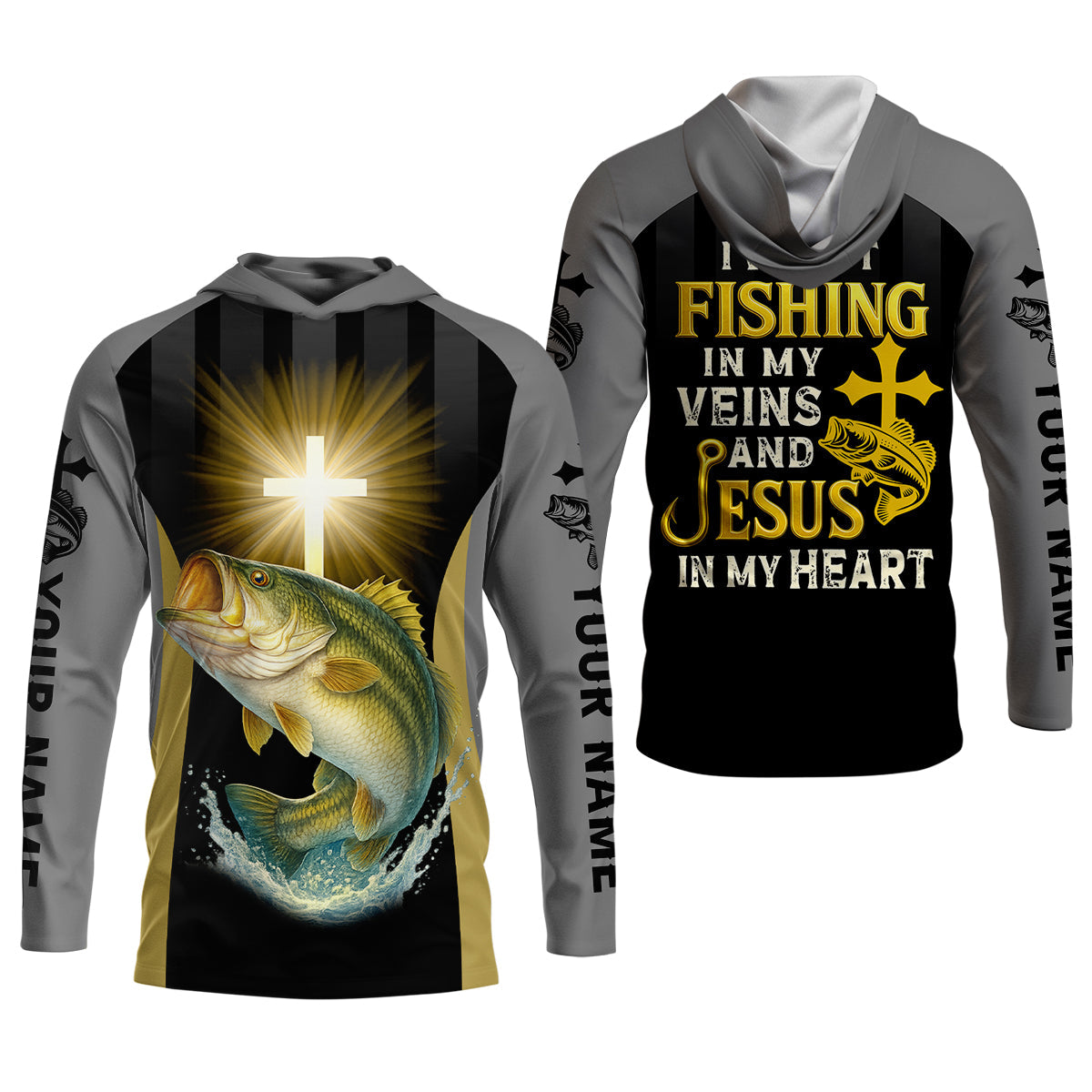 I’ve Got Fishing In My Veins And Jesus In My Heart, Bass Fishing Shirts, SPF Long Sleeve Shirts, Fishing Shirts For Men