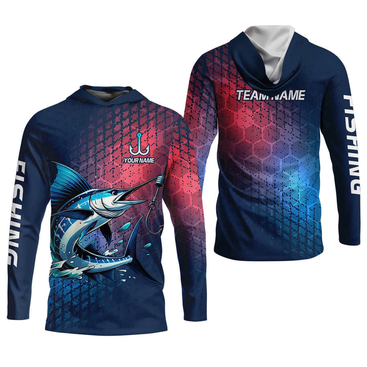 Marlin Fishing Custom Name UPF Shirts, Tournament Fishing Shirts, Men's Fishing Shirt
