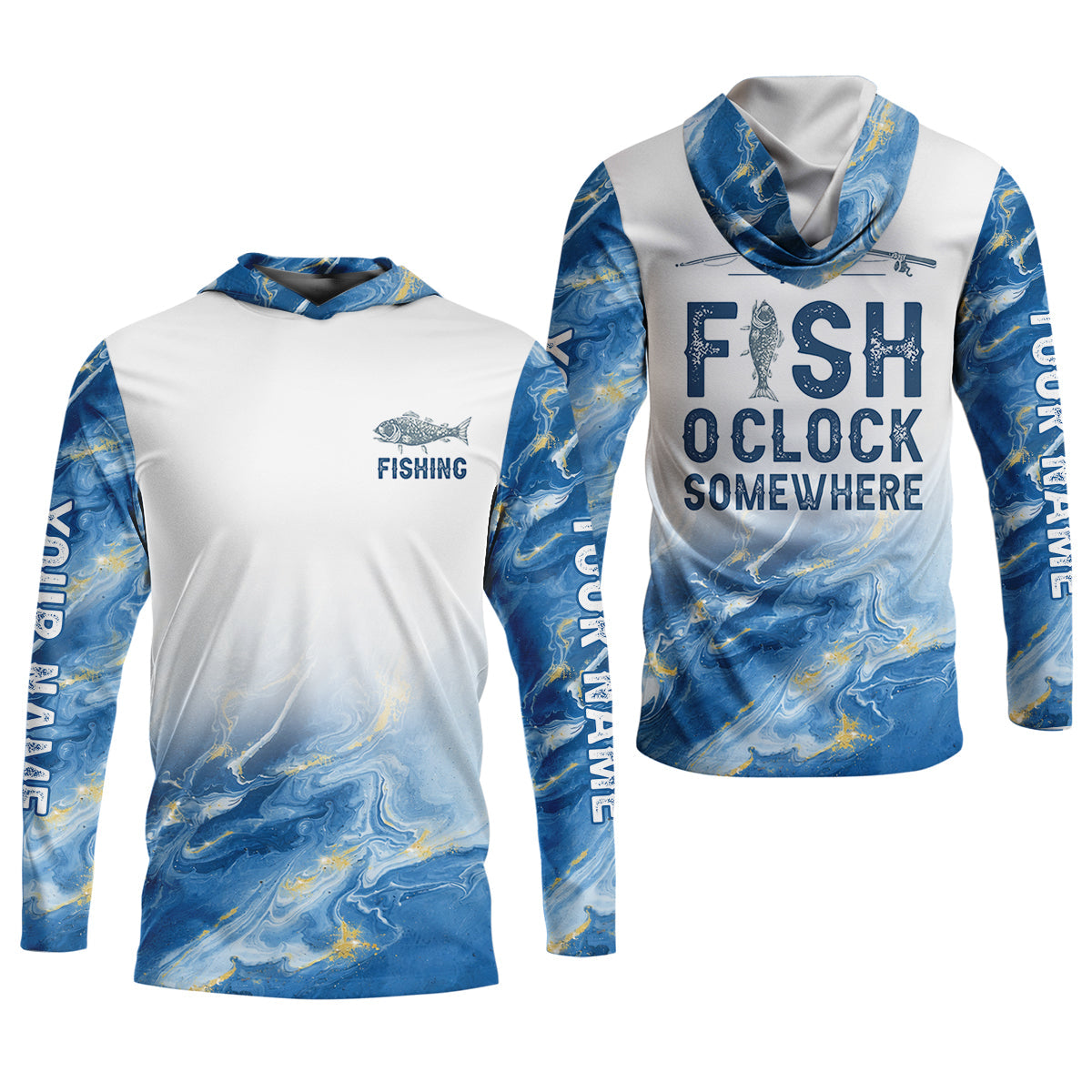 It Is Fish O'Clock Somewhere Blue Gradient Funny Fishing Shirt, Fishing UPF Shirts, Fishing Shirt For Women