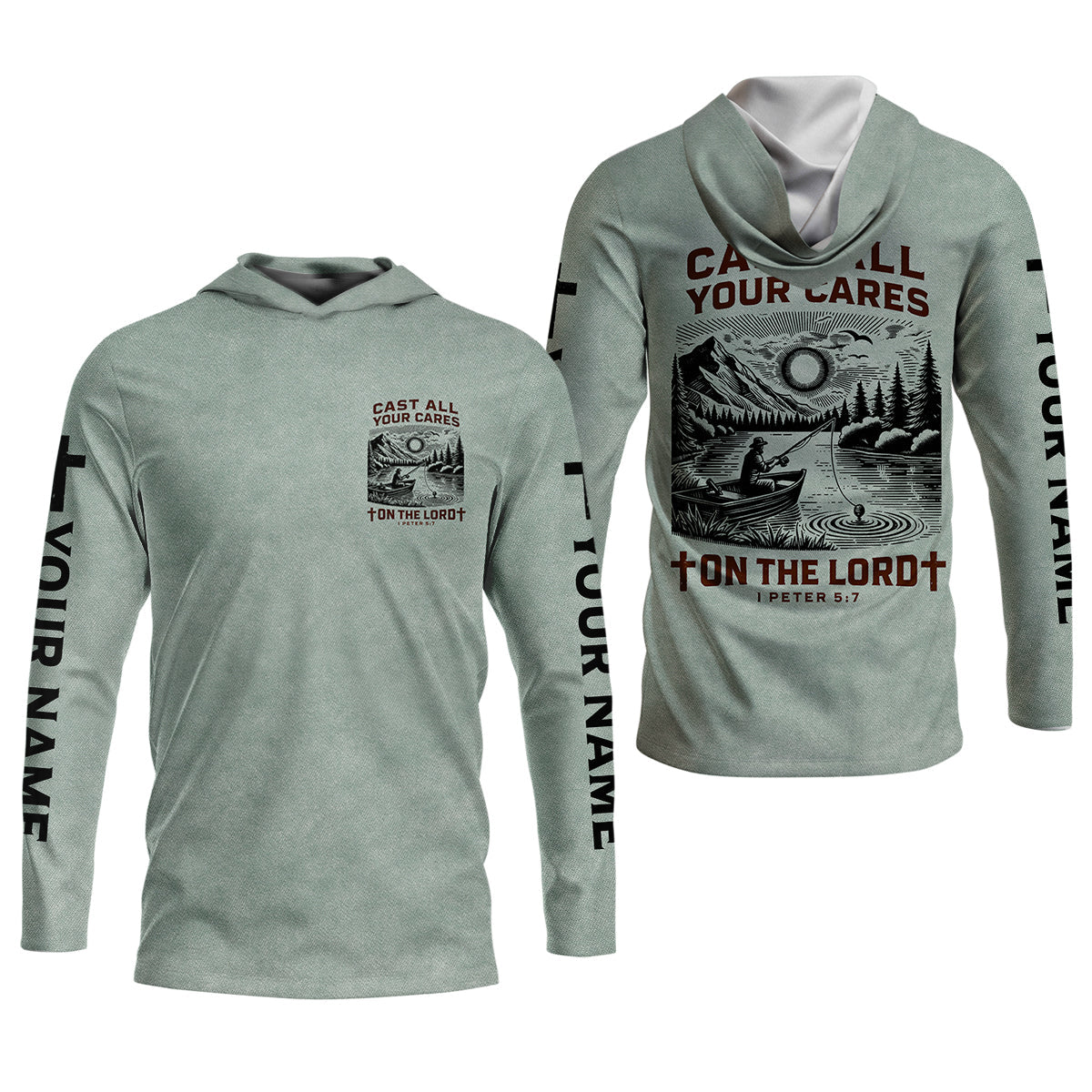 Cast All Your Cares On The Lord Faith Cross Fishing UPF Shirts, Christian Fishing Shirt For Women