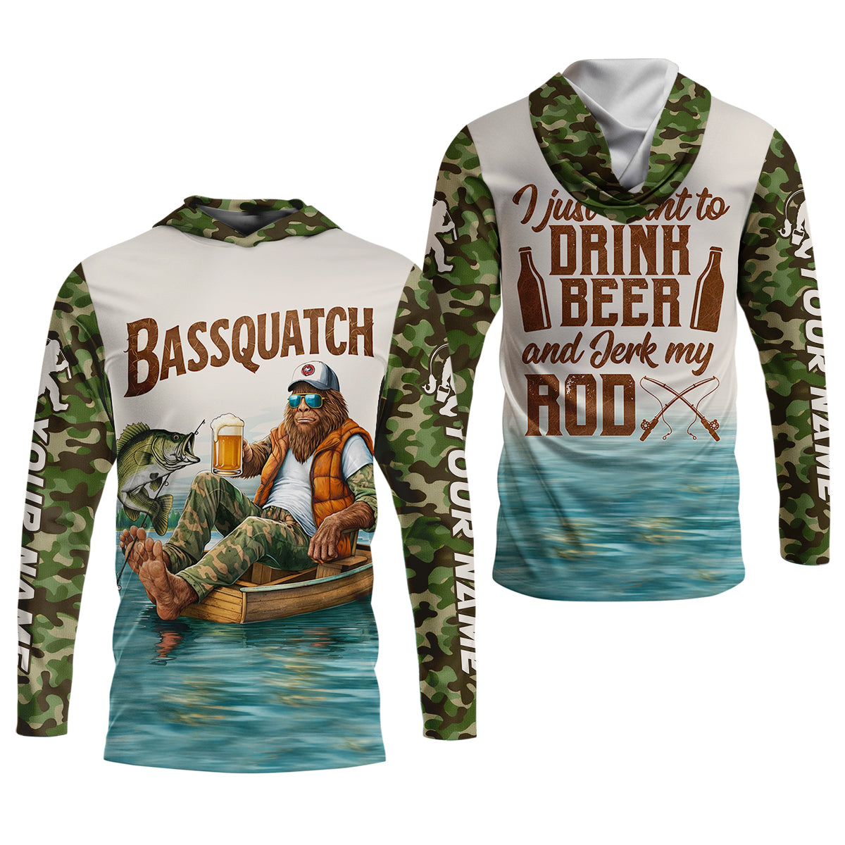 Funny Bigfoot Fishing UPF Shirt, Personalized Fishing Shirt for Men
