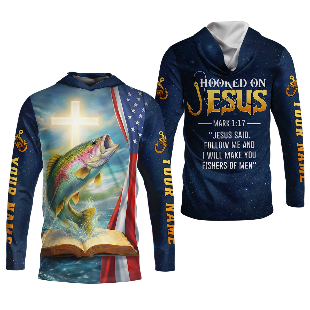 Hooked On Jesus – Fisher of Men Shirt, Fishing UPF Shirts, Funny Fishing Shirt