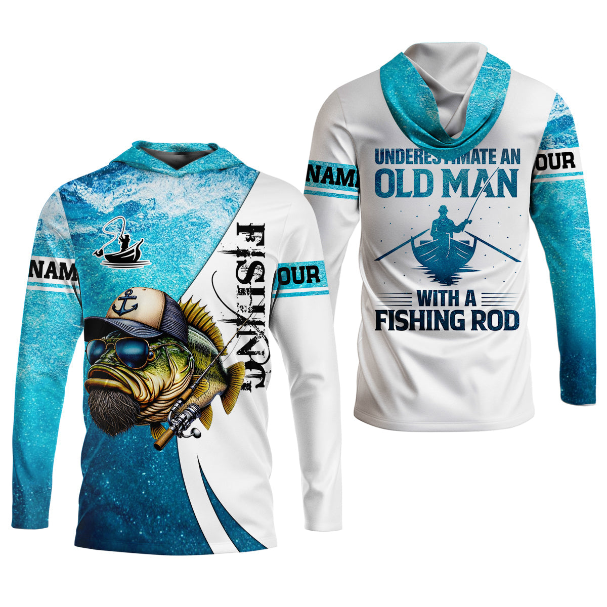 Personalized Old Man Fishing Shirt, Funny Fishing Rod Gift For Dad, Fishing UPF Shirts, Funny Fishing Shirt