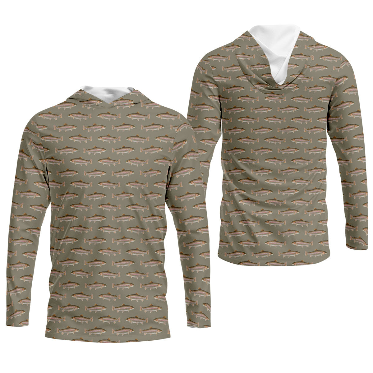 Rainbow Trout Pattern Pewter Grey Fishing UPF Shirts, Long Sleeve Fishing Shirts, Fishing Shirts For Men