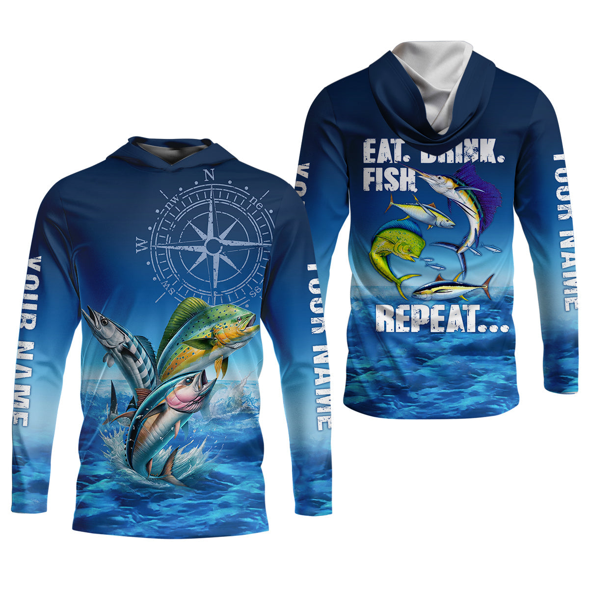 Eat Drink Fish Repeat Funny Fishing Shirt, Fishing UPF Shirts, Fishing Shirts For Men