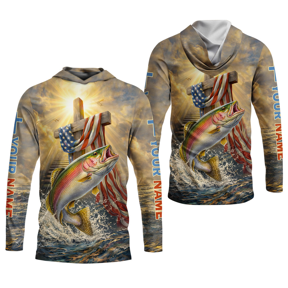 Faith Cross Patriotic Fishing Shirt, Fishing UPF Shirts, 250th Anniversary Fishing Shirt For Women