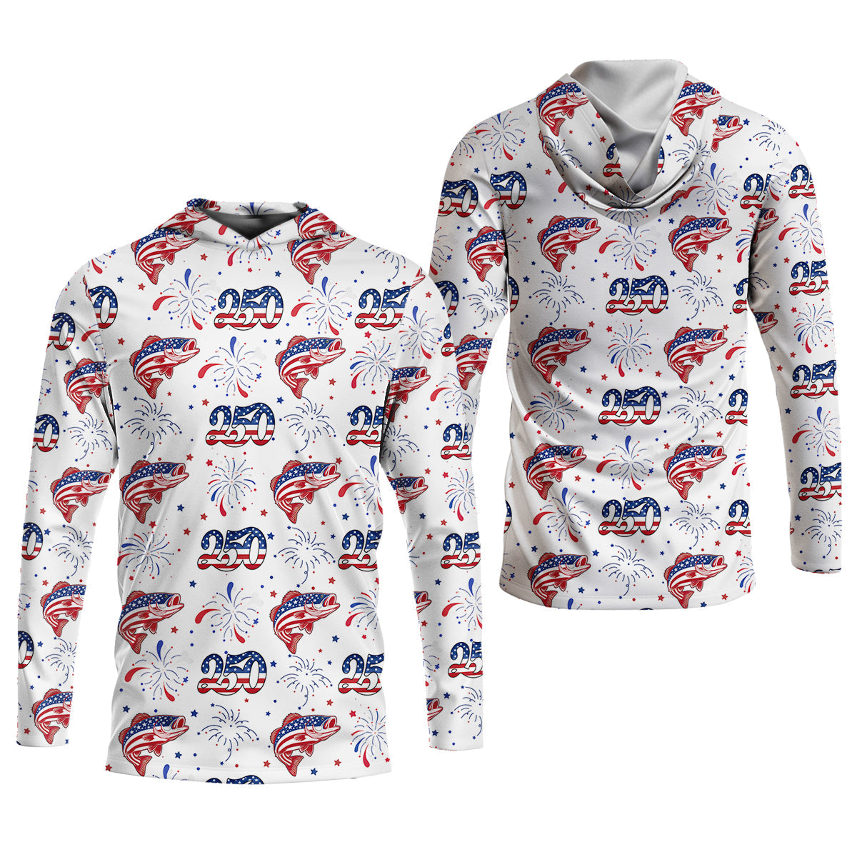 Largemouth Bass Fishing Patriotic Fishing Shirt, Fishing UPF Shirts, 250th Anniversary Fishing Shirts For Men