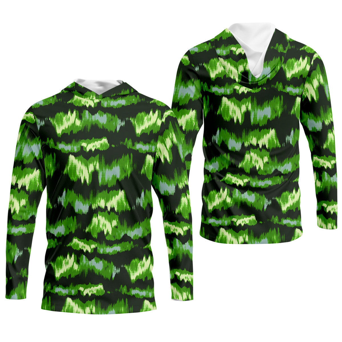 Green Ikat Pattern Fishing UPF Shirts, Long Sleeve Fishing Shirts, Fishing Shirts For Men