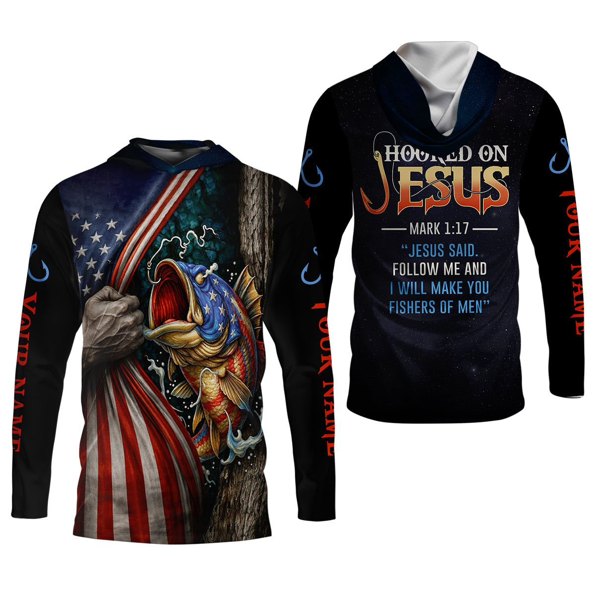 Hooked On Jesus Shirt, Personalized Christian Fishing Shirt, Mark 1:17 Fisher Of Men, Fishing UPF Shirts