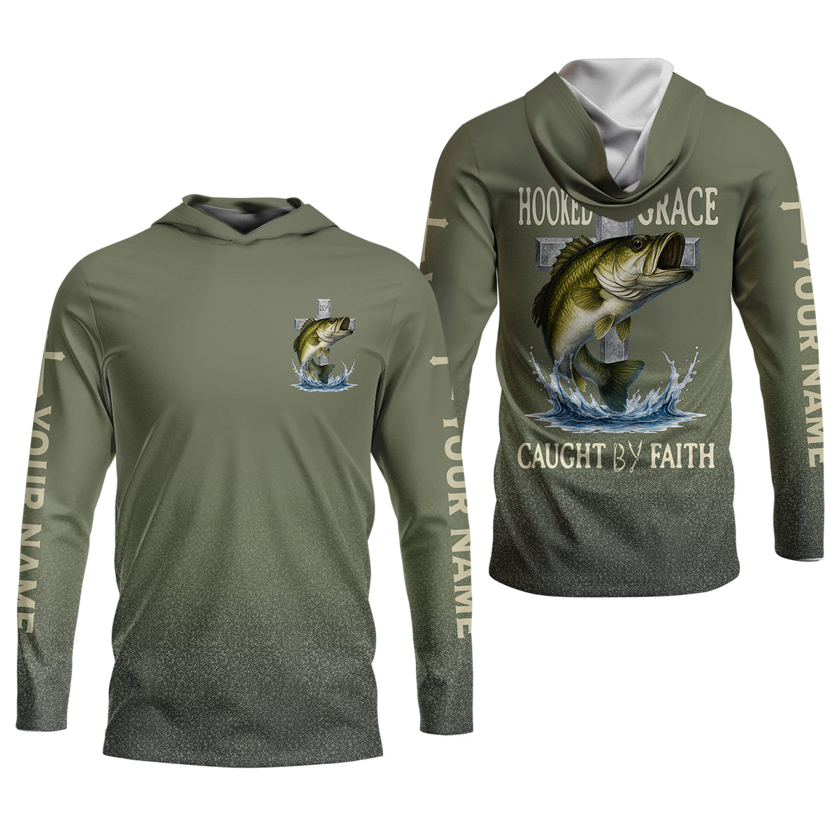 Hooked By Grace Caught By Faith Cross Christian Fishing UPF Shirts, Women Fishing Shirt