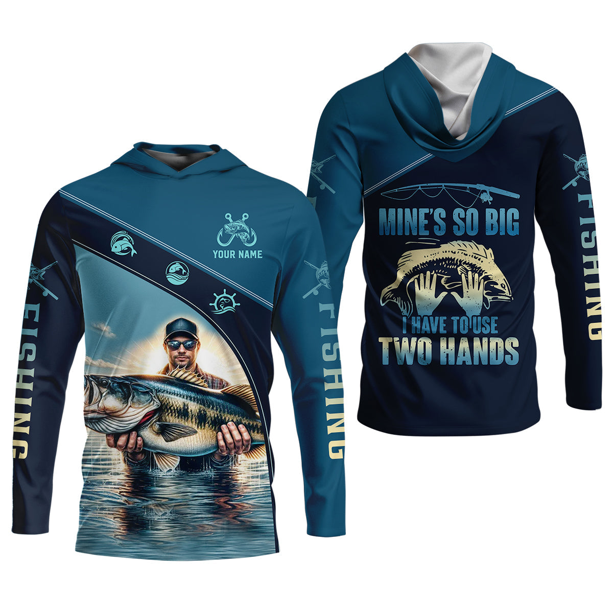 Mine's So Big I Have To Use Two Hands Funny Fishing Shirt, SPF Shirt For Men, Gift For Fisherman