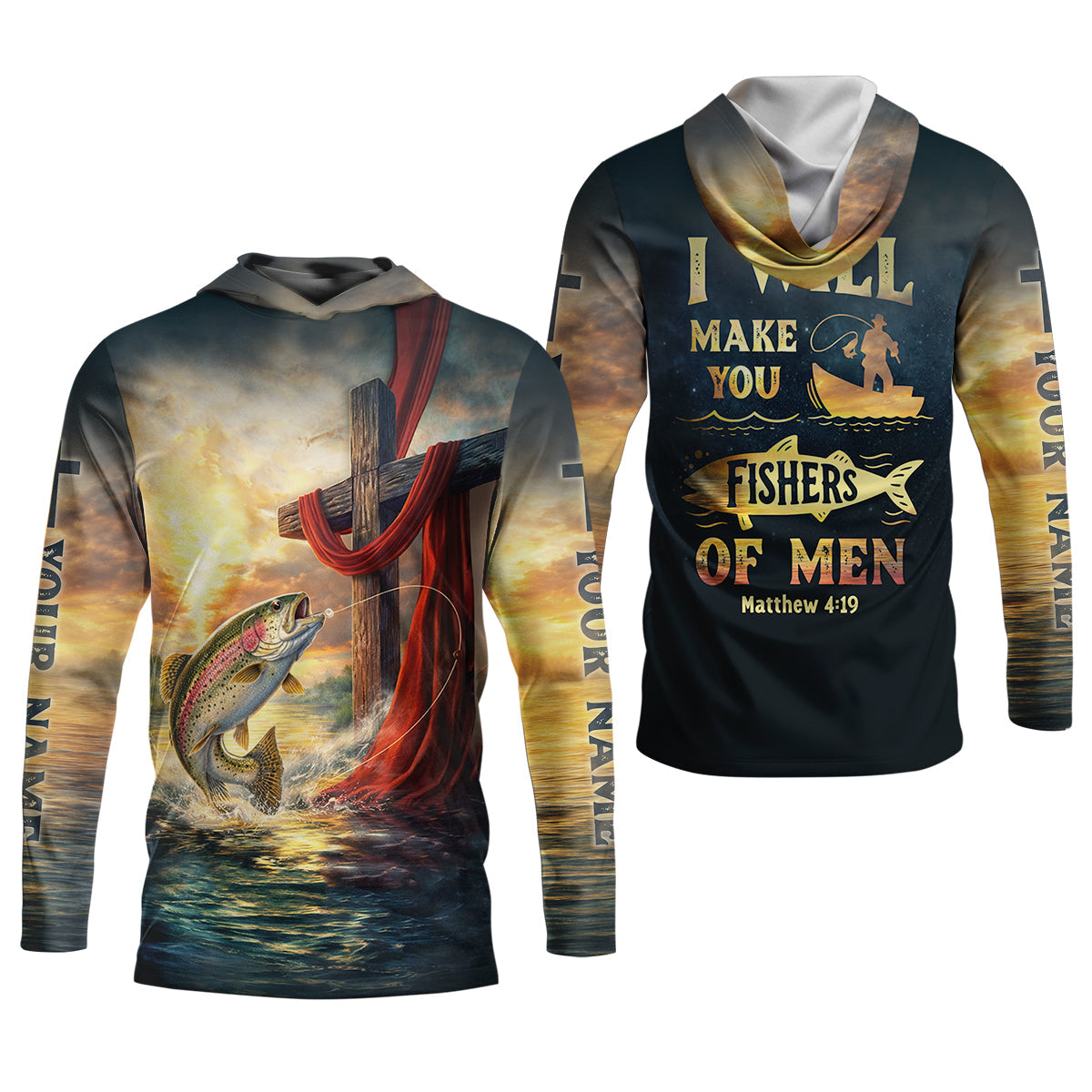 I Will Make You Fishers Of Men Shirt, Personalized Christian Fishing Long Sleeve, Fishing UPF Shirts, Trout Shirt