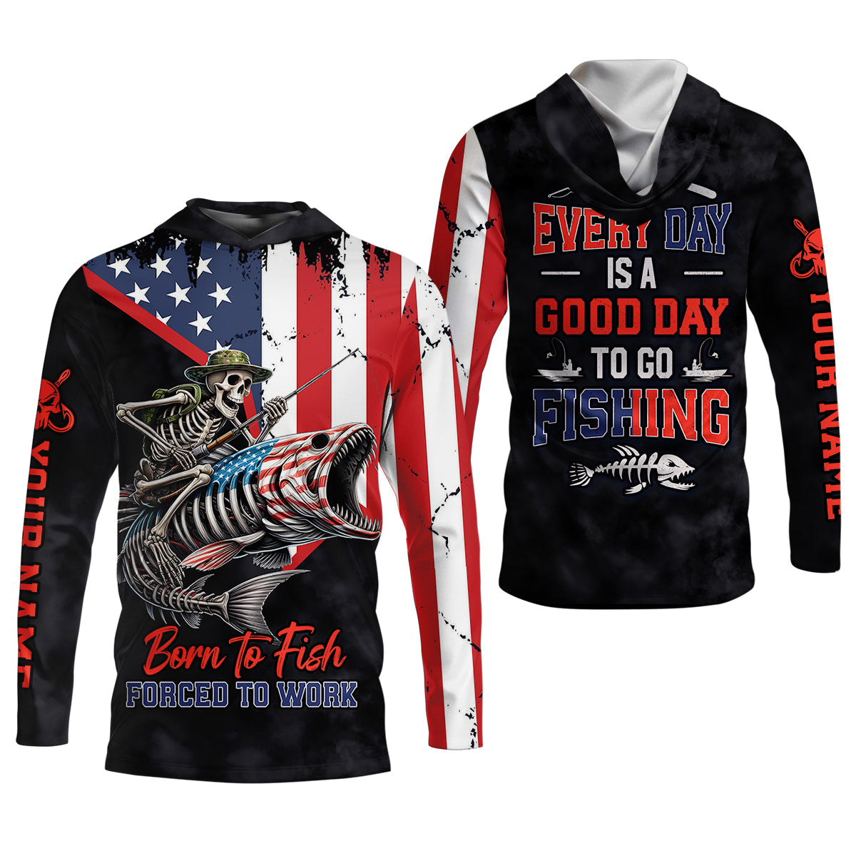 Born To Fish Forced To Work USA Fishing Shirt, Funny Fishing UPF Shirts, Personalized Fishing Shirts For Men