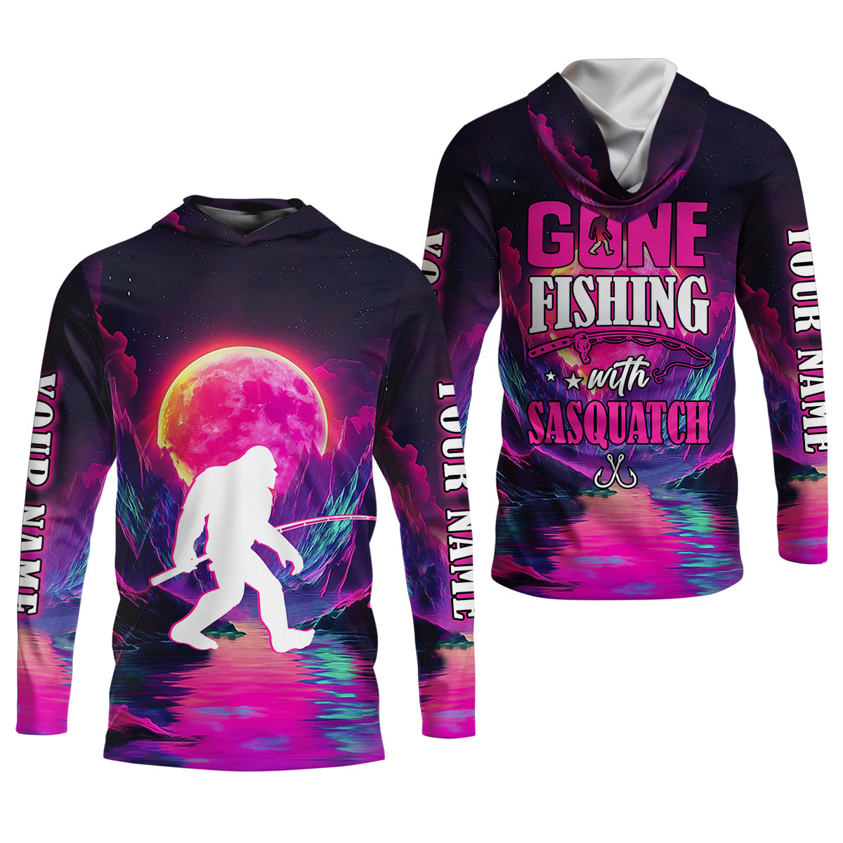 Gone Fishing With Sasquatch Fishing UPF Shirts, Funny Fishing Shirt, Bigfoot Fishing Shirts For Men