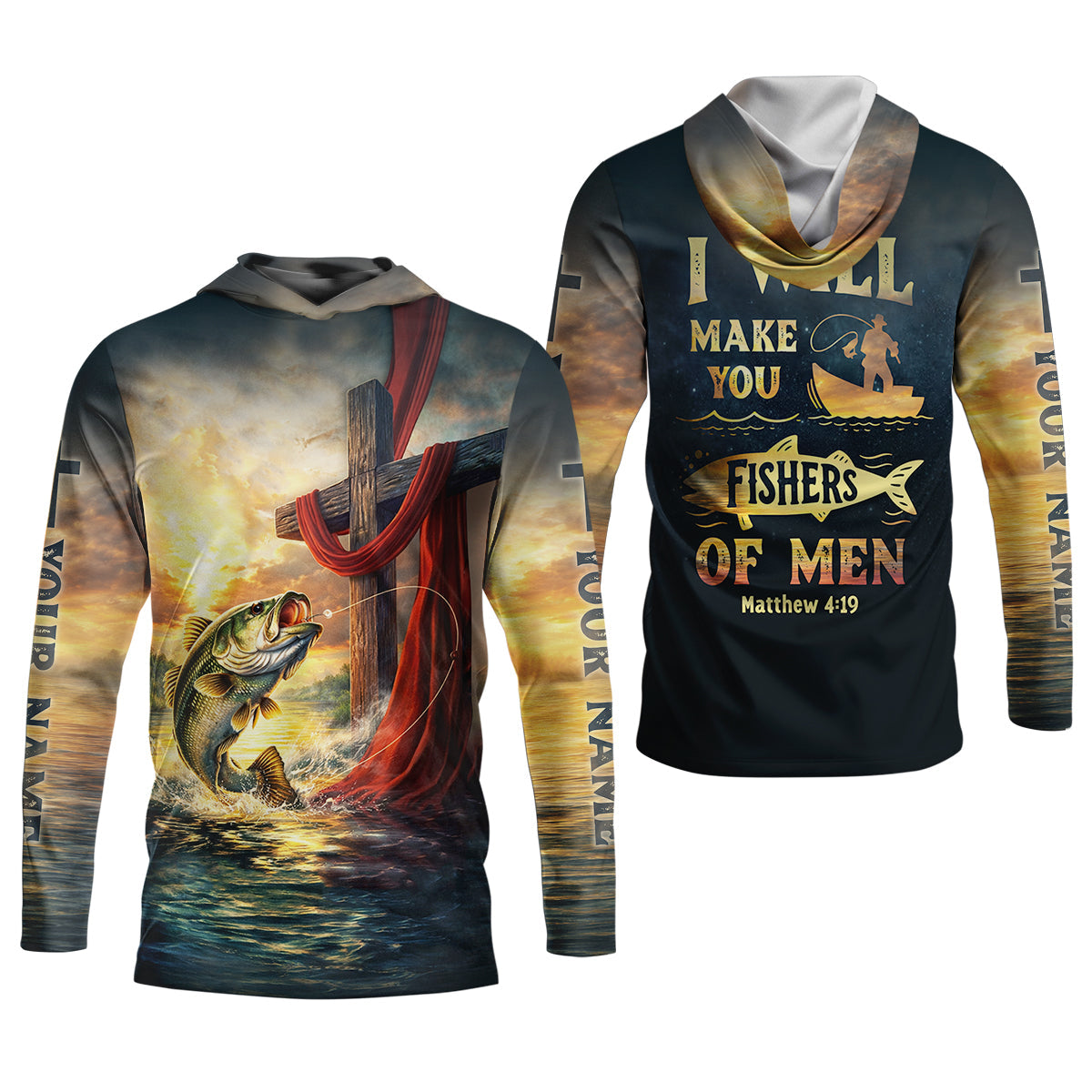 I Will Make You Fishers Of Men Shirt, Personalized Christian Fishing Long Sleeve, Matthew 4:19 Bass Fishing Shirt