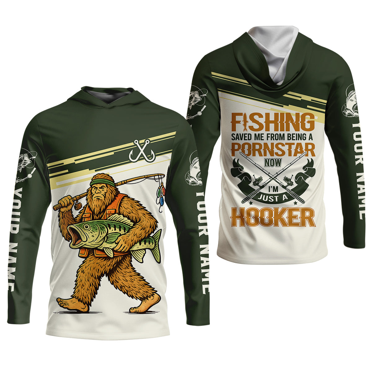Funny Bigfoot Fishing UPF Shirt, Sasquatch Fishing Humor, Personalized Fishing Shirt for Men