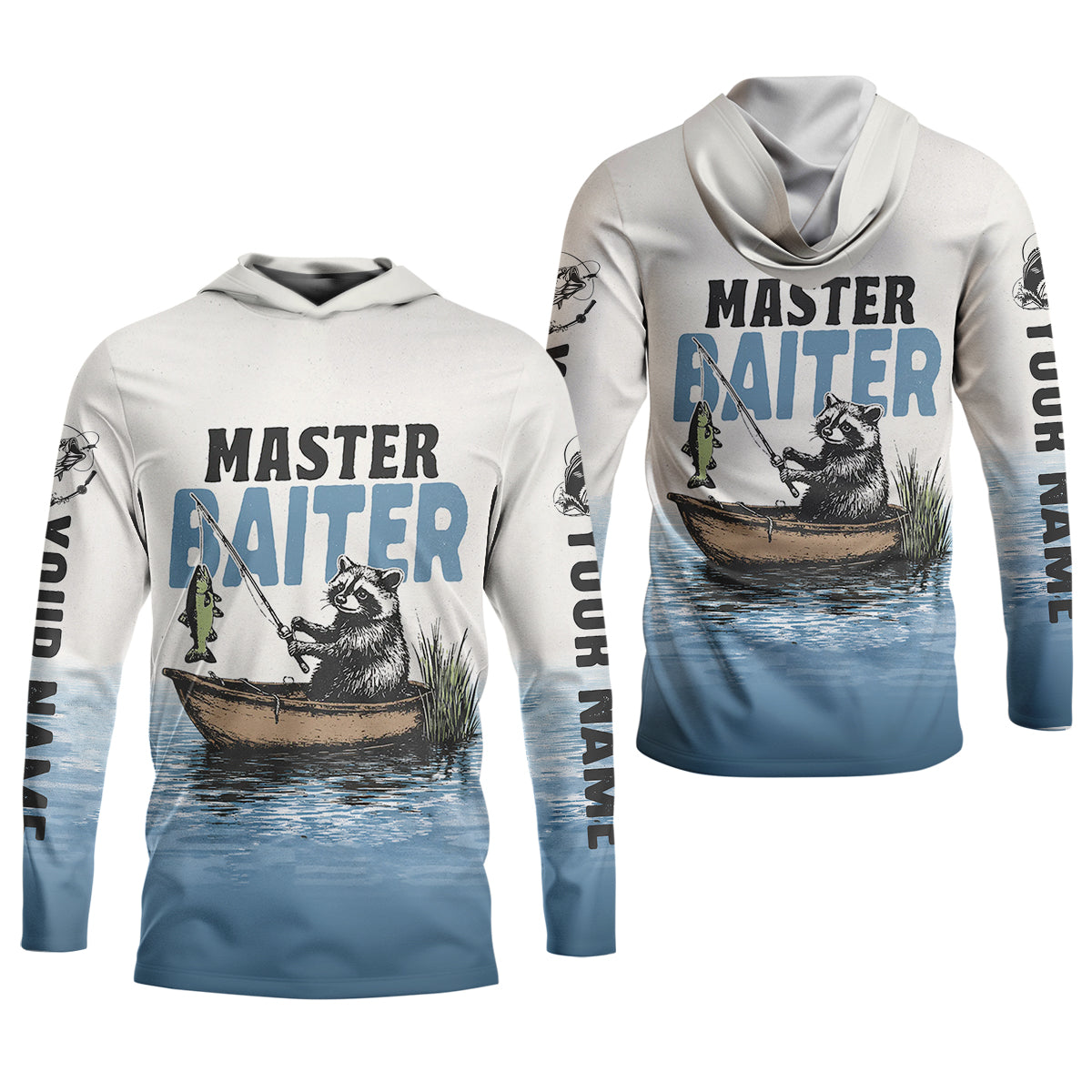 Master Baiter Shirt, Personalized Funny Raccoon Fishing Long Sleeve For Men, Fishing UPF Shirts