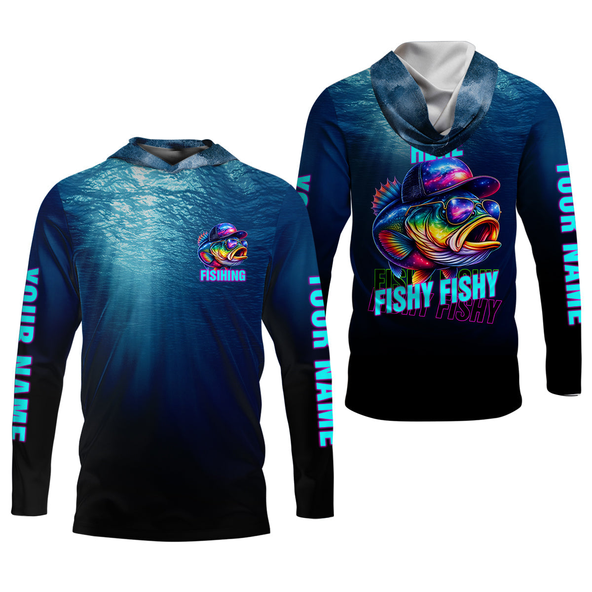 Here Fishy Fishy Fishy, Personalized Fishing Shirt, Fishing UPF Shirts, Funny Fisherman Gift