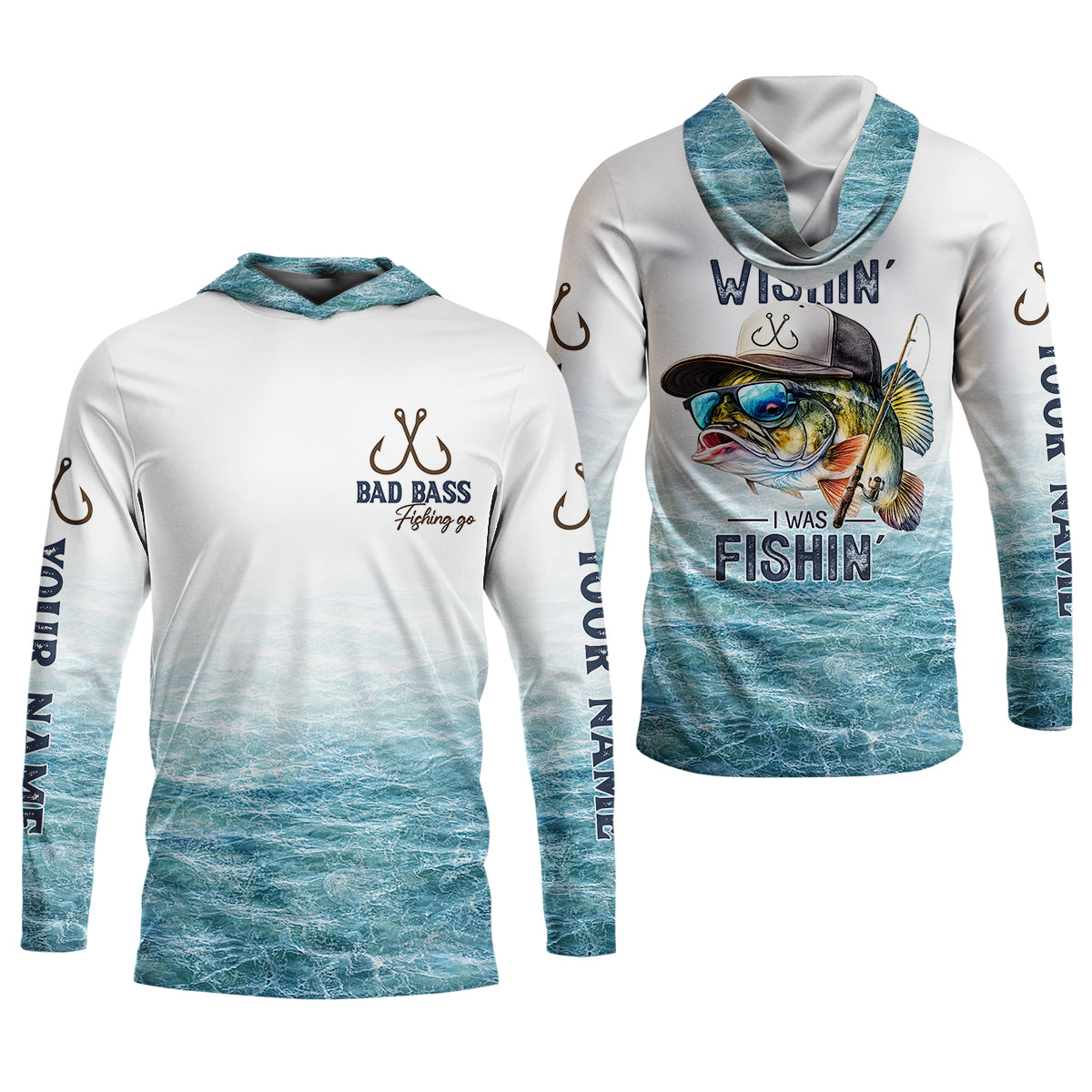 Wishin’ I Was Fishin’ Shirt, Personalized Bad Bass Fishing Shirt For Men, Fishing UPF Shirts