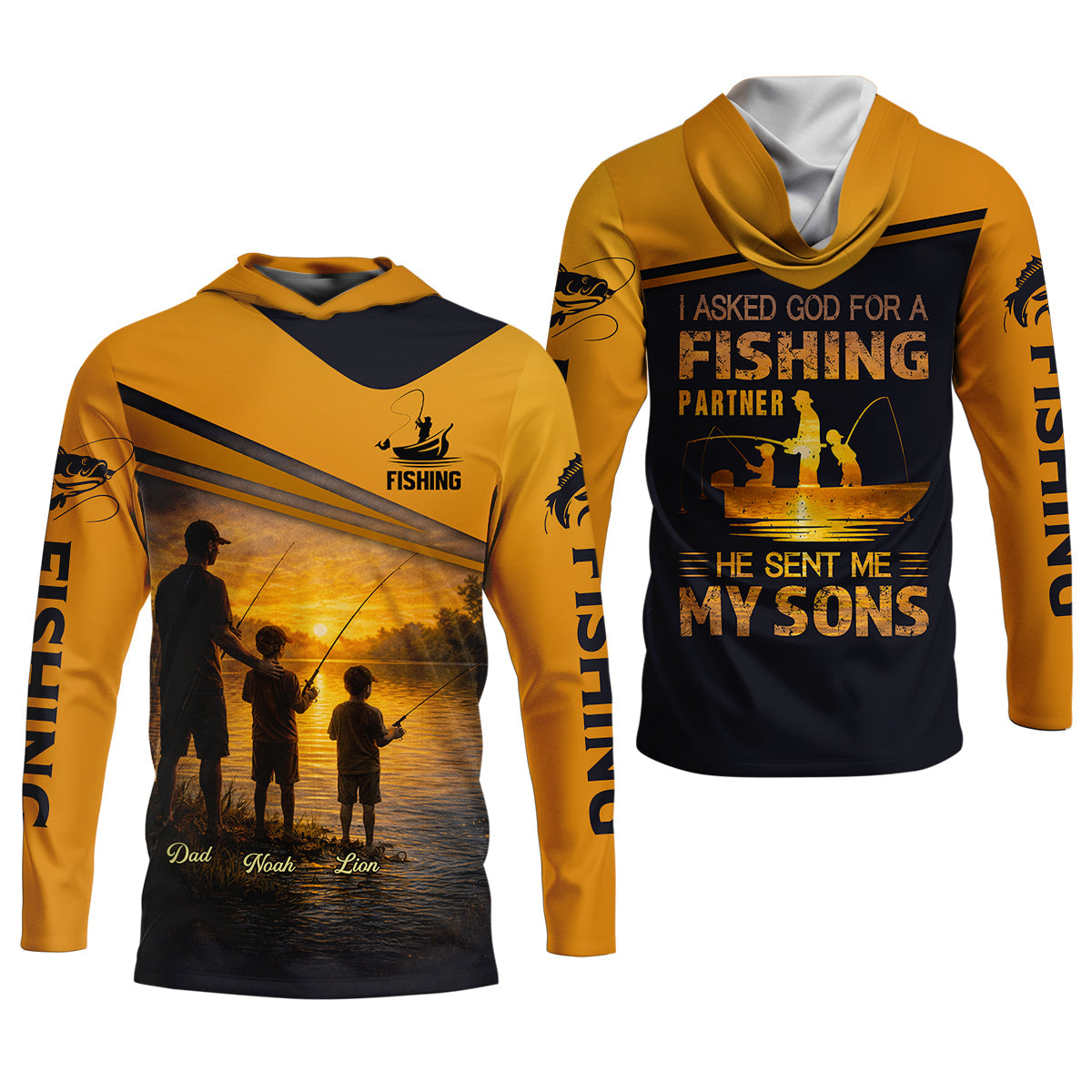 I Asked God For A Fishing Partner He Sent Me My Sons Personalized Fishing UPF Shirt, Christian Fishing Shirt, Gift For Dad