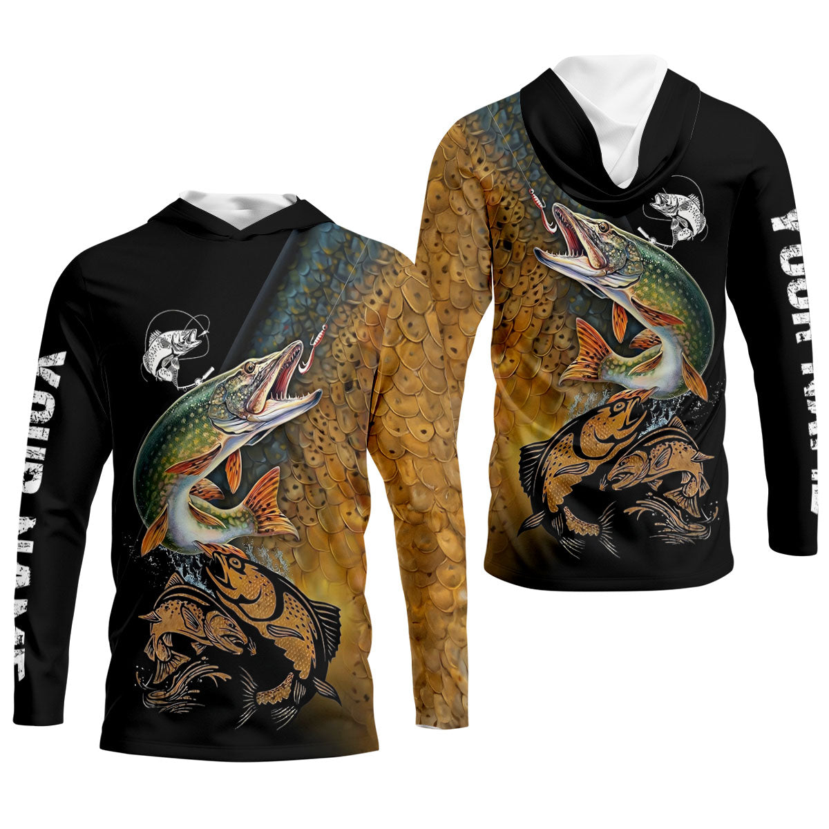 Northern Pike Fishing Gold Brown Scale Pattern Fishing UPF Shirts, Women Fishing Shirt