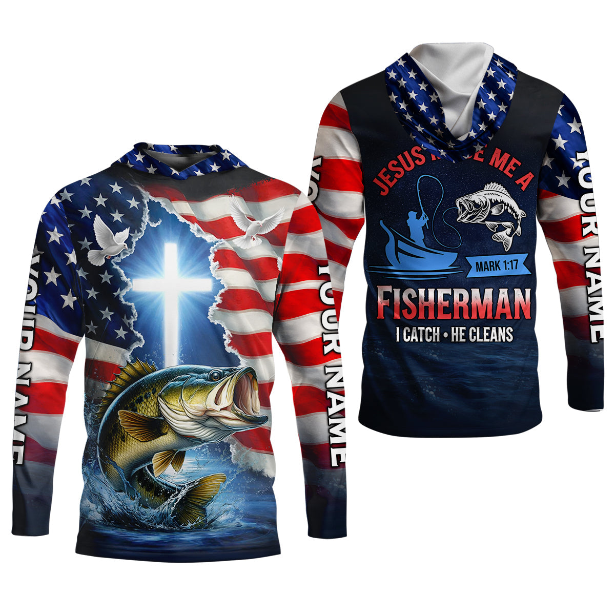 Jesus Made Me A Fisherman Shirt Christian, Patriotic Bass Fishing Tee For Men, Fishing UPF Shirts