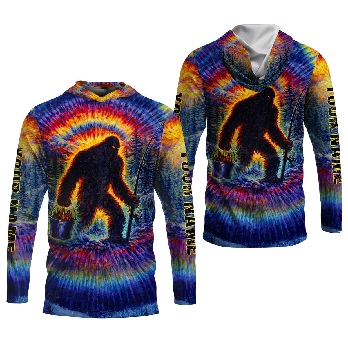 Bigfoot Fishing Beer Bucket Rainbow Swirl Funny Fishing Shirt, Fishing UPF Shirts, Fishing Shirts For Men