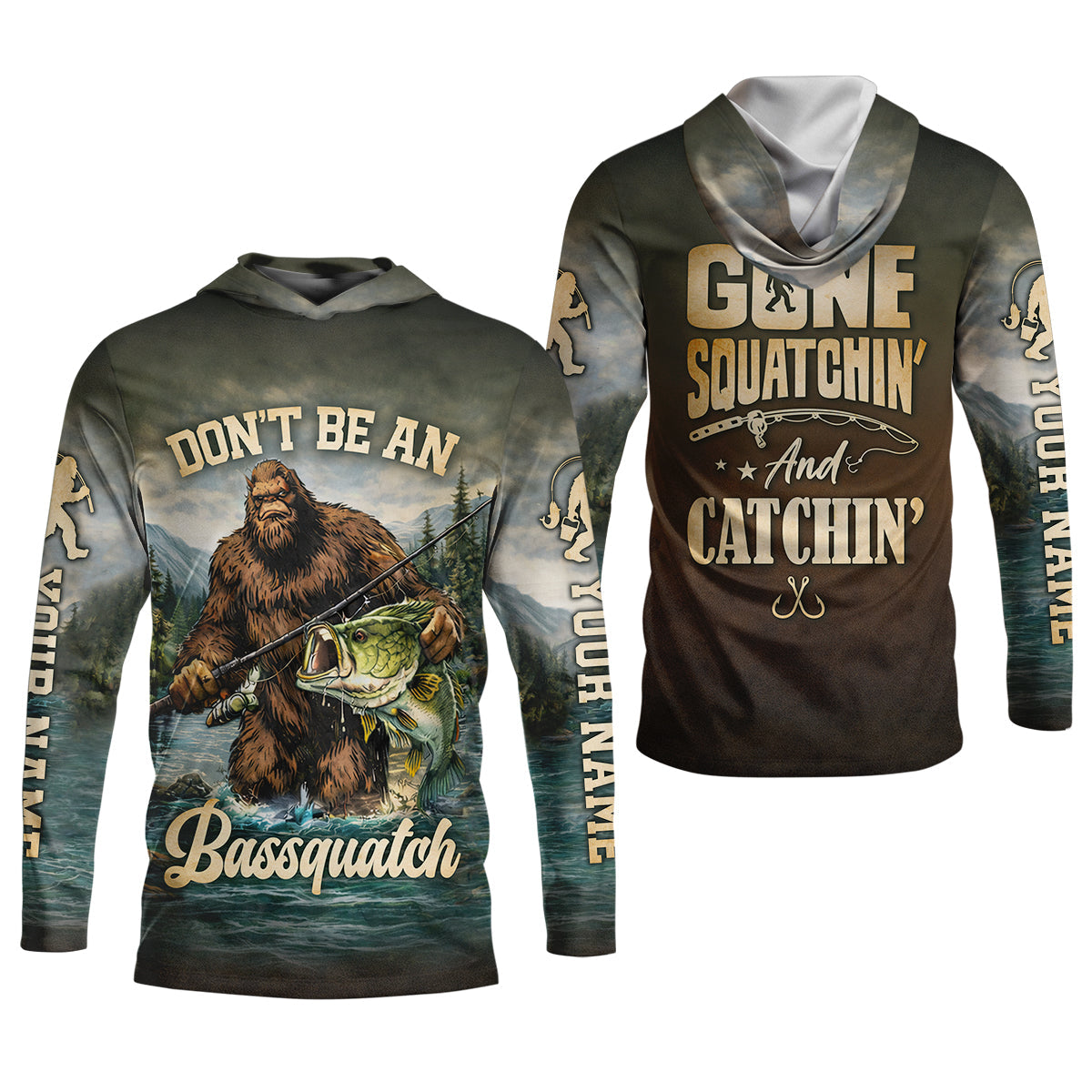 Bassquatch Fishing Shirt, Gone Squatchin’ And Catchin’ Fishing Shirt, Fishing UPF Shirts
