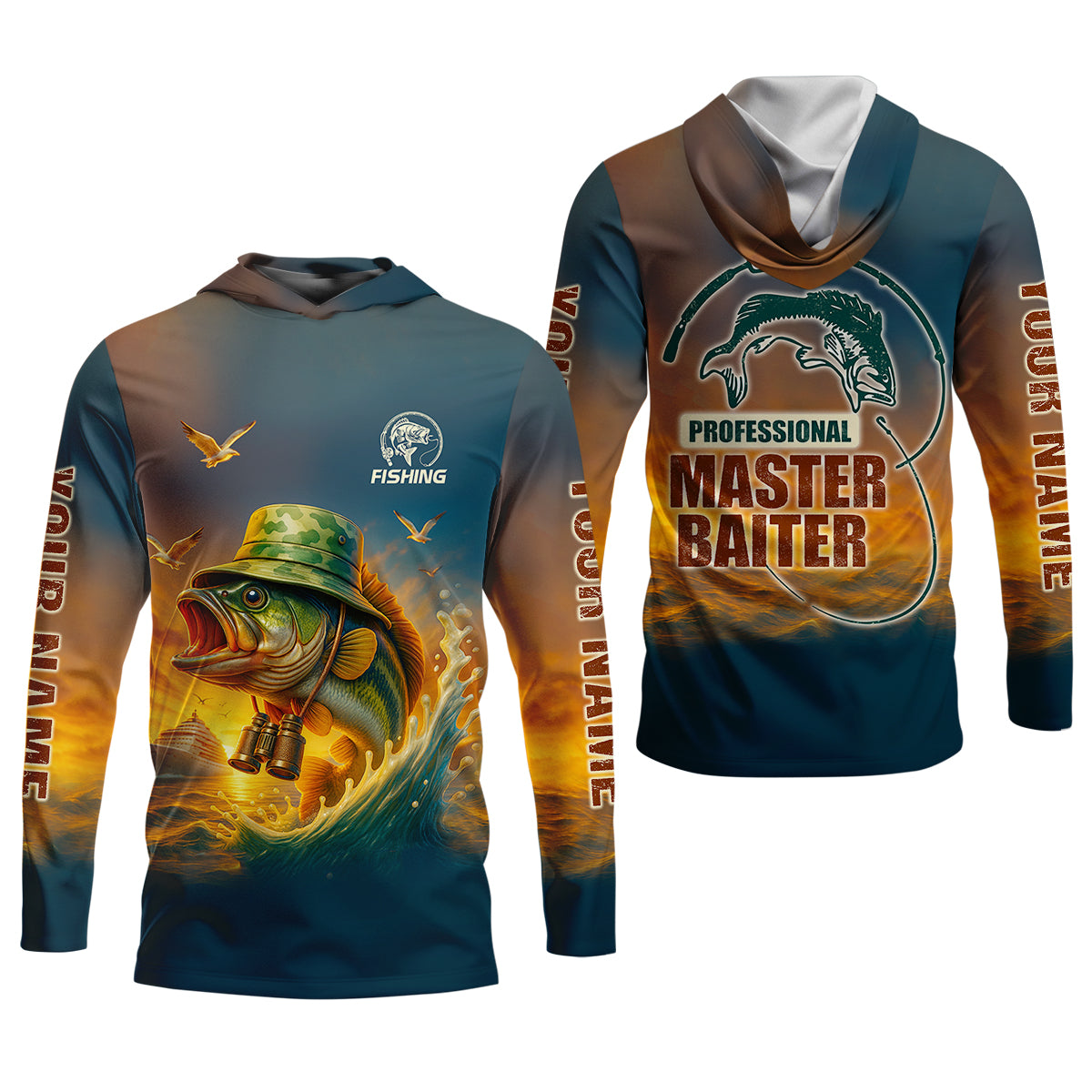 Professional Master Baiter Sunset Fishing UPF Shirts, Fishing Shirt For Women, Hooded Fishing Shirt