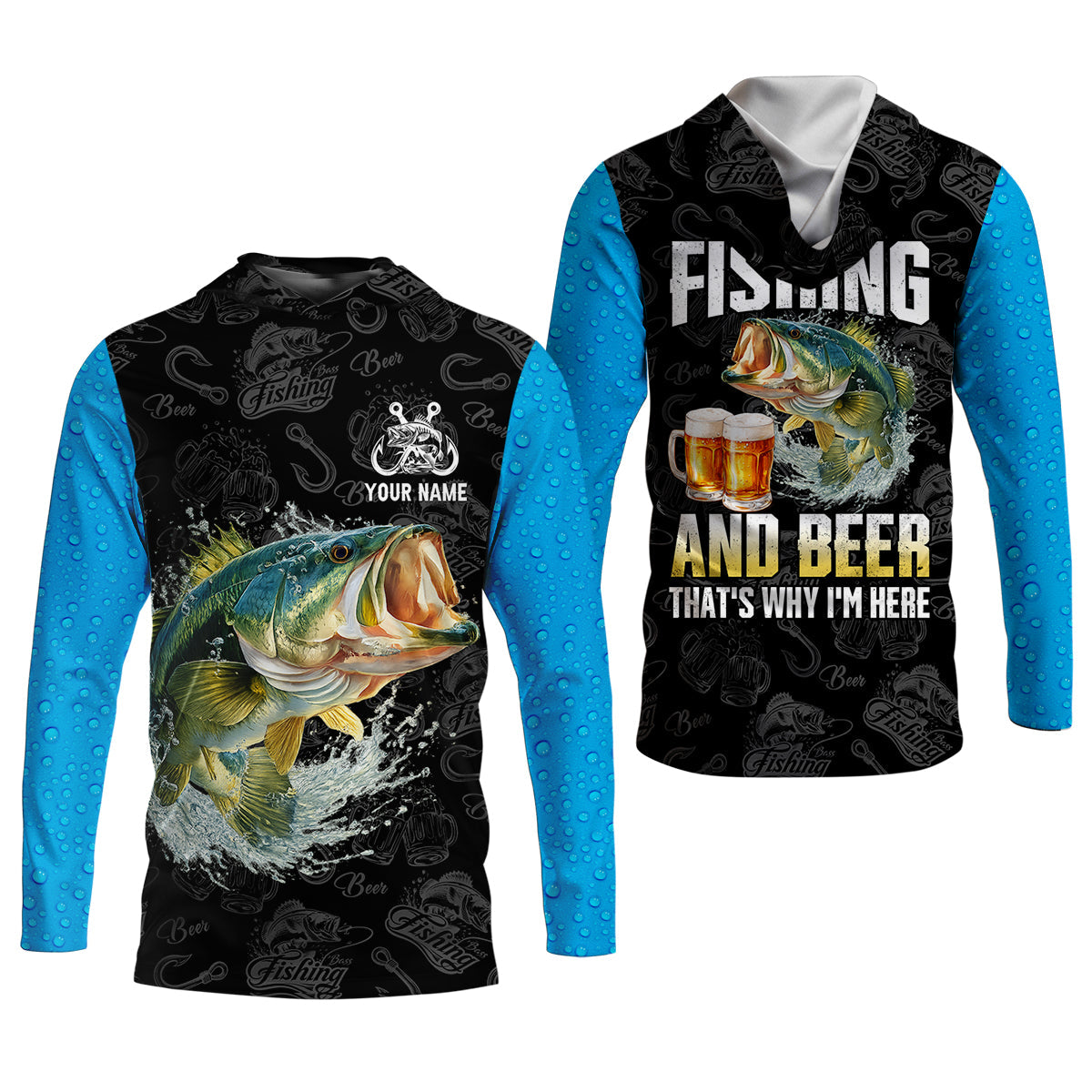 Fishing And Beer That’s Why I’m Here UPF Fishing Shirt, Personalized Custom Name