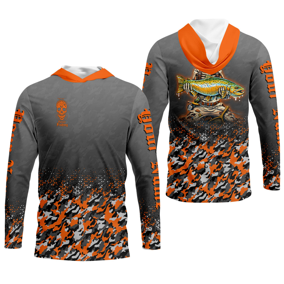 Skull Camo Personalized Fishing Shirt, Skeleton Angler, Skeleton Fisherman, Fishing Shirts For Men