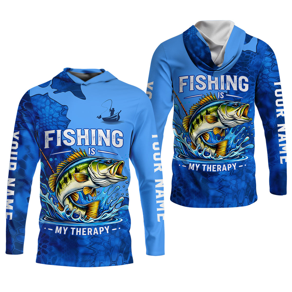 Fishing Is My Therapy – Personalized Bass Fishing UPF Shirt, Fishing Shirt for Men