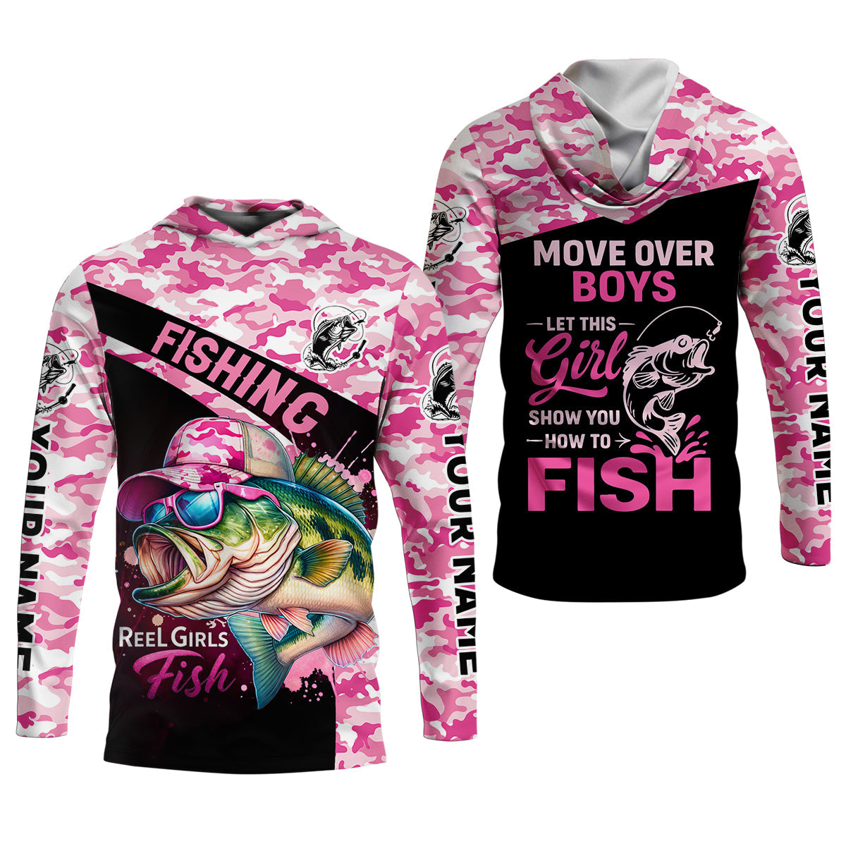 Personalized Move Over Boys Fishing Shirt, Pink Camo Girl Angler, Custom Name Fishing Shirt