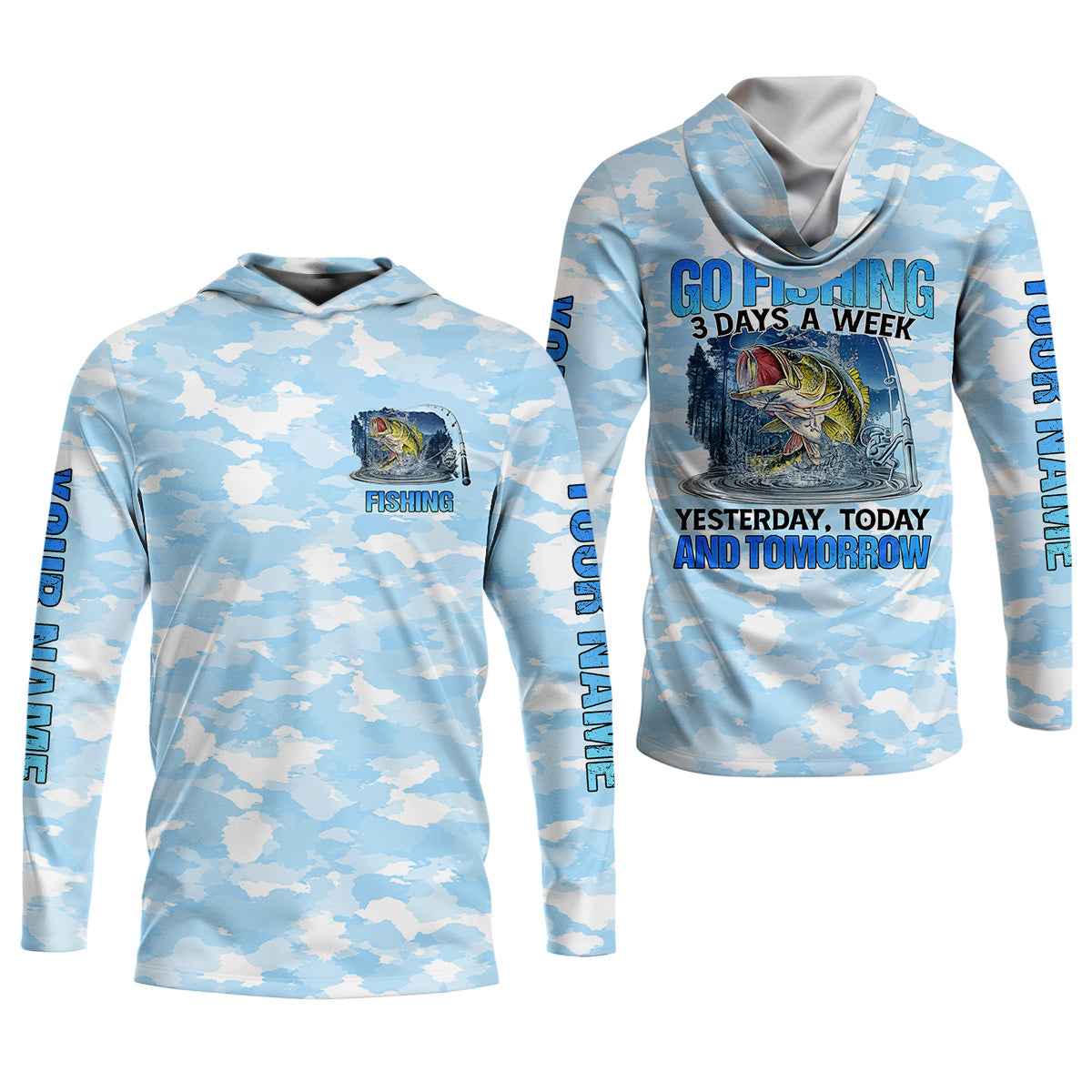 Personalized Camo Fishing Shirt, Go Fishing 3 Days A Week Shirt, Fishing UPF Shirts, Funny Fisherman Gift