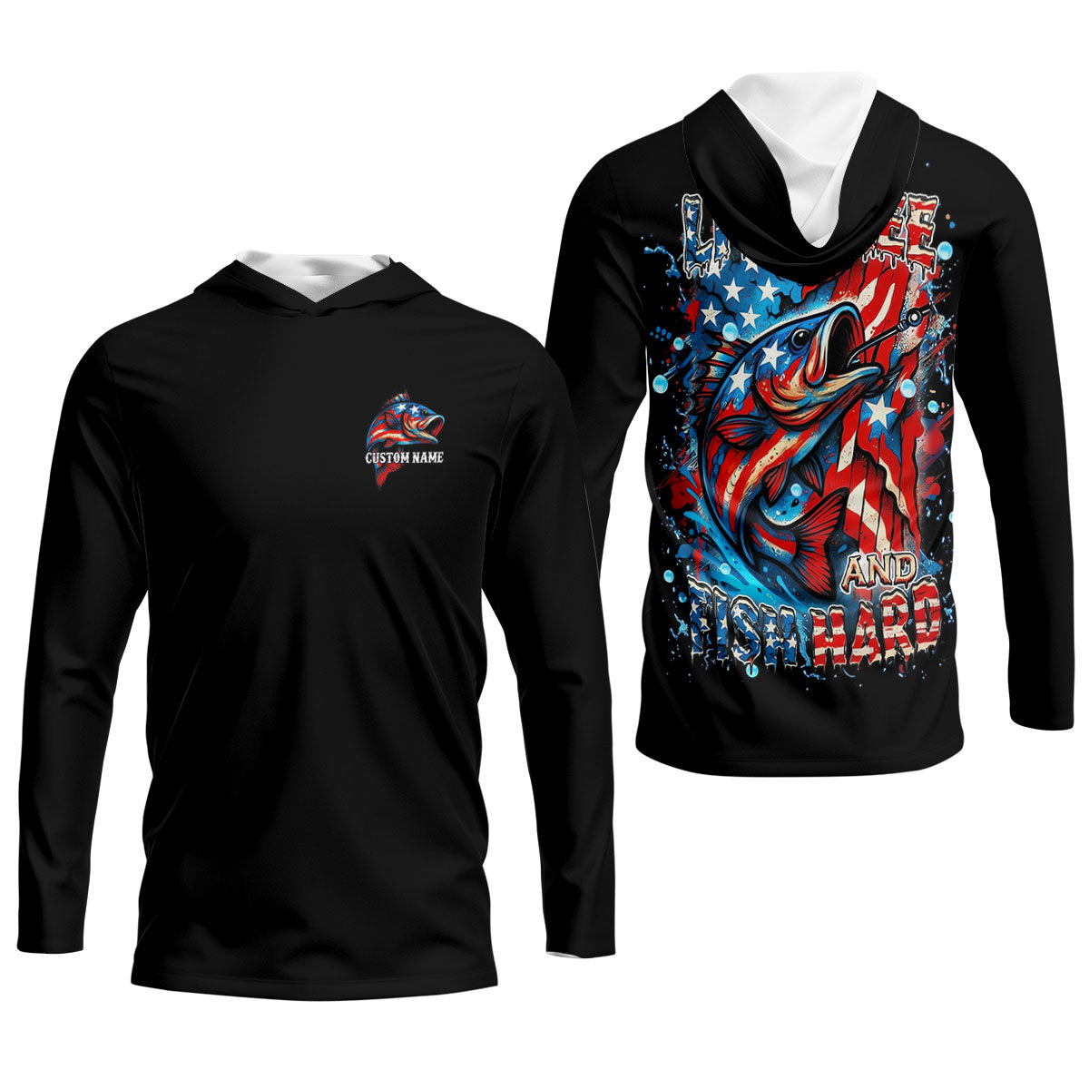Live Free And Fish Hard American Flag Fishing Shirt, 250 Years 4th Of July Fishing UPF Shirts, Women Fishing Shirt