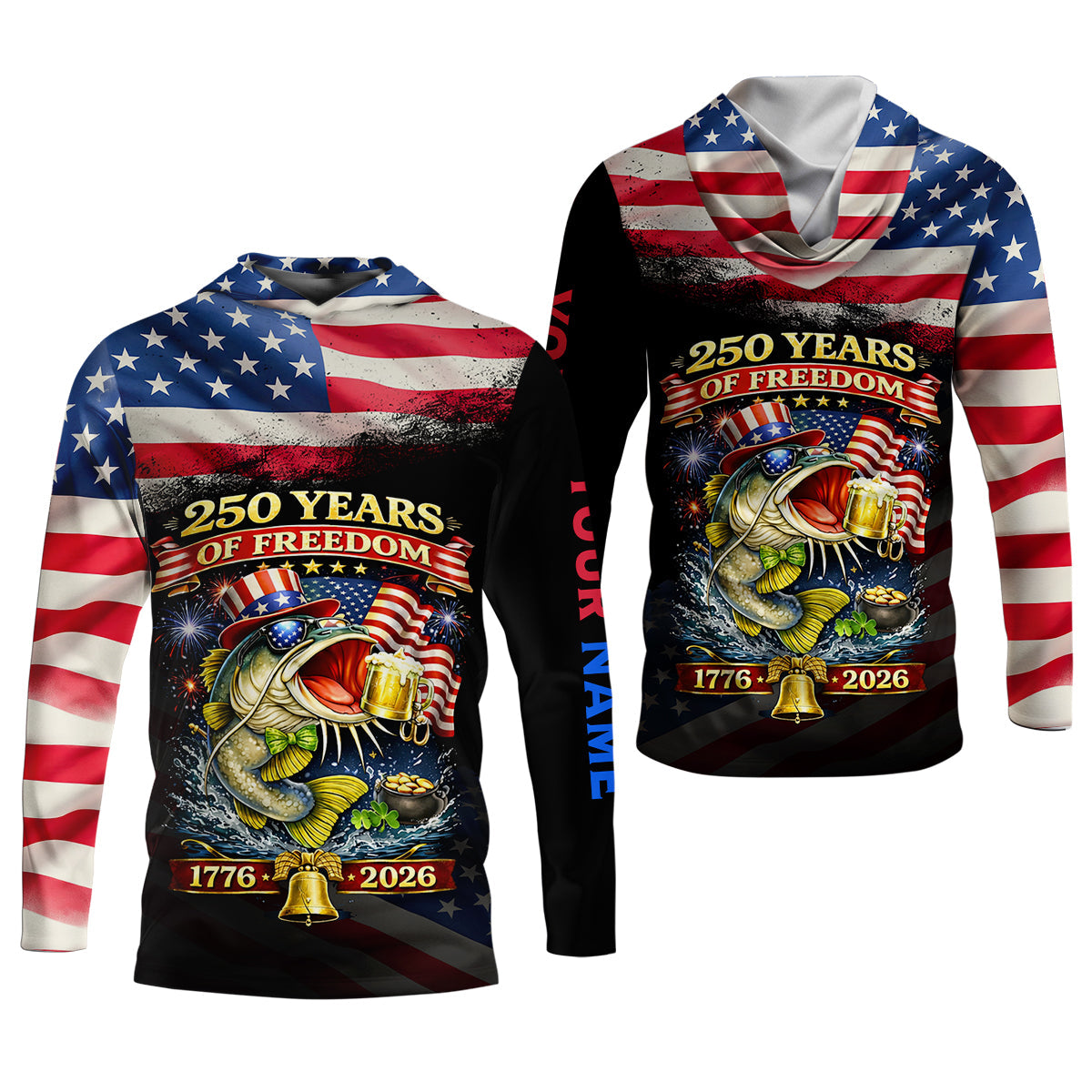 250 Years Of Freedom Fishing And Beer Patriotic Fishing Shirt, Fishing UPF Shirts, Fishing Shirts For Men
