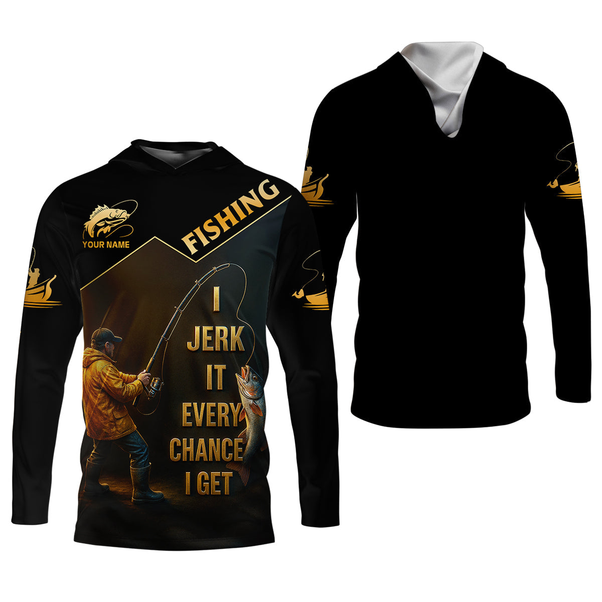 Funny Fishing T-Shirt I Jerk It Every Chance I Get Custom Name UPF Shirts, Women Fishing Shirt