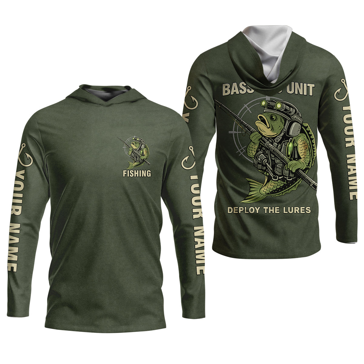 Bass Fishing Shirt, Personalized Military Fishing Long Sleeve Shirt, Funny Fishing Shirts For Men