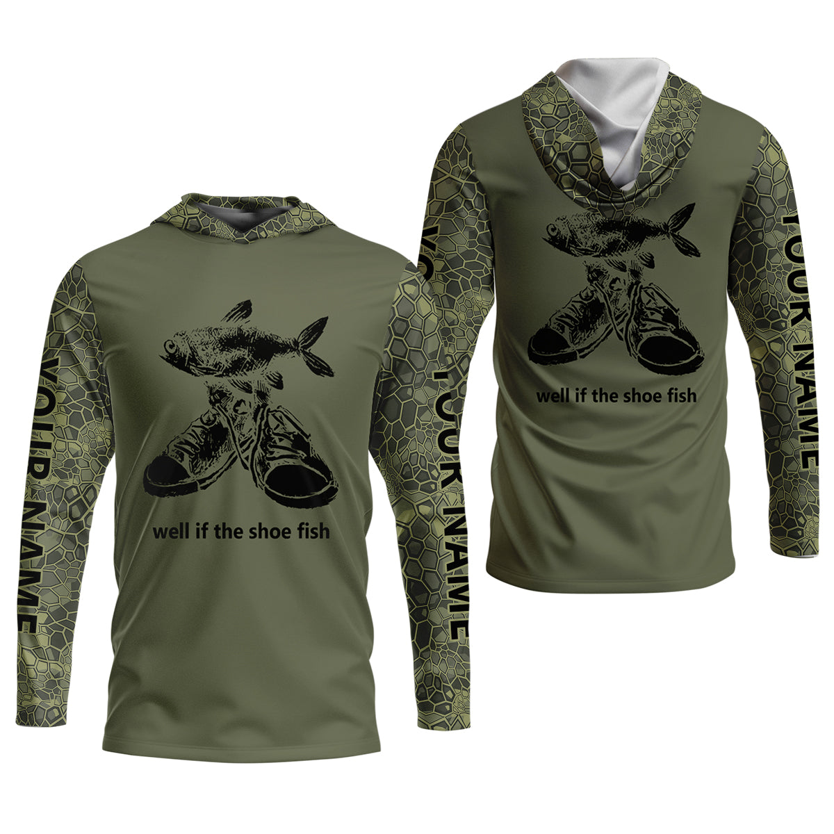 Well If The Shoe Fish Green Camo Fishing UPF Shirts, Funny Fishing Shirt, Fishing Gift for Men