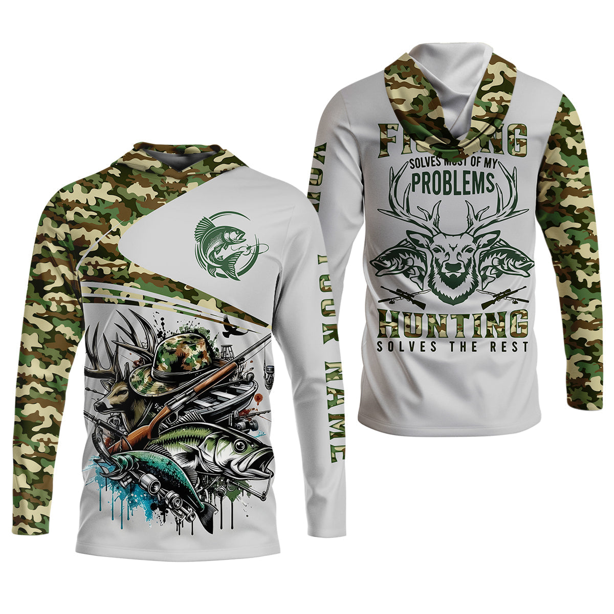 Fishing Solves Most Of My Problems Hunting Solves The Rest T-Shirt, Fisherman Outfit, Mens Casual Shirts