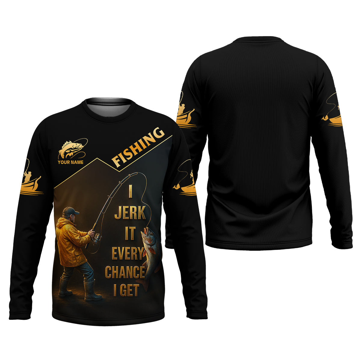 Funny Fishing T-Shirt I Jerk It Every Chance I Get Custom Name UPF Shirts, Men's Fishing Shirt